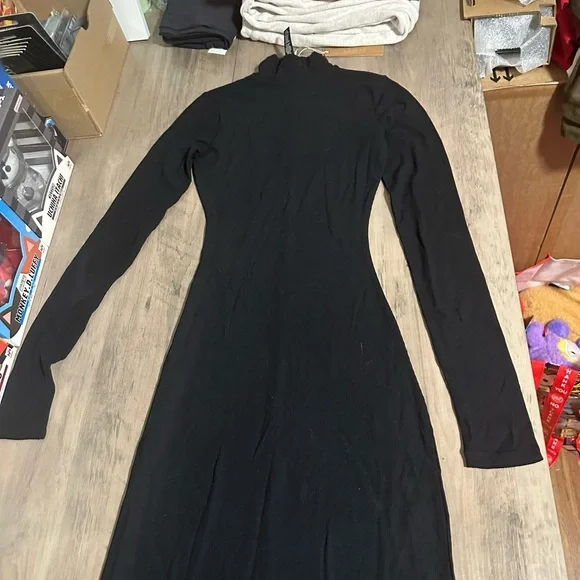 NWT SKIMS Black soft lounge mock turtleneck sleeve dress - Picture 6 of 8